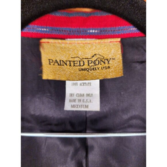 Painted Pony Women’s medium Red Striped Cotton Fringed Button Jacket Made in USA - Picture 4 of 10